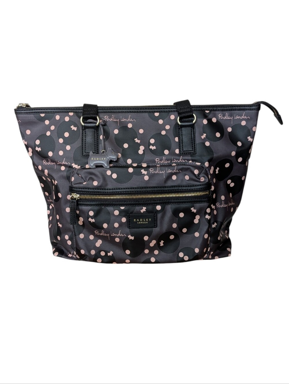 Radley London Tote Bag Clouds Hill Polka Dot Dog Print Pink Black Grey